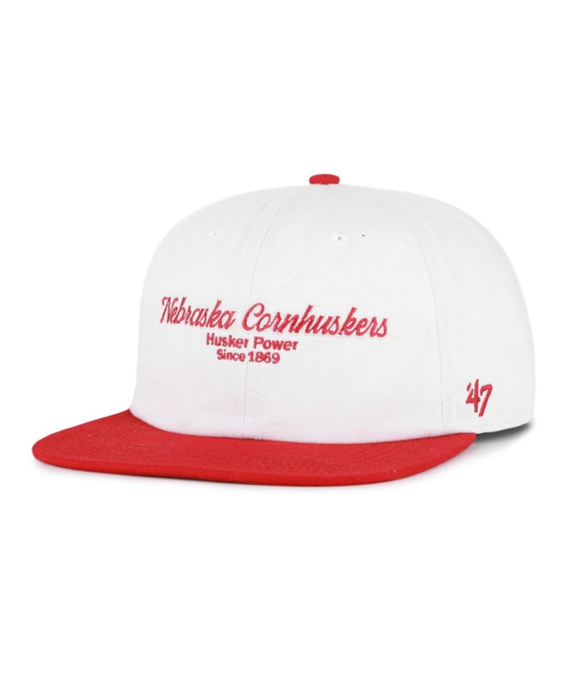 Men's '47 White/Scarlet Nebraska Huskers Script Stack Relaxed Captain Adjustable Hat