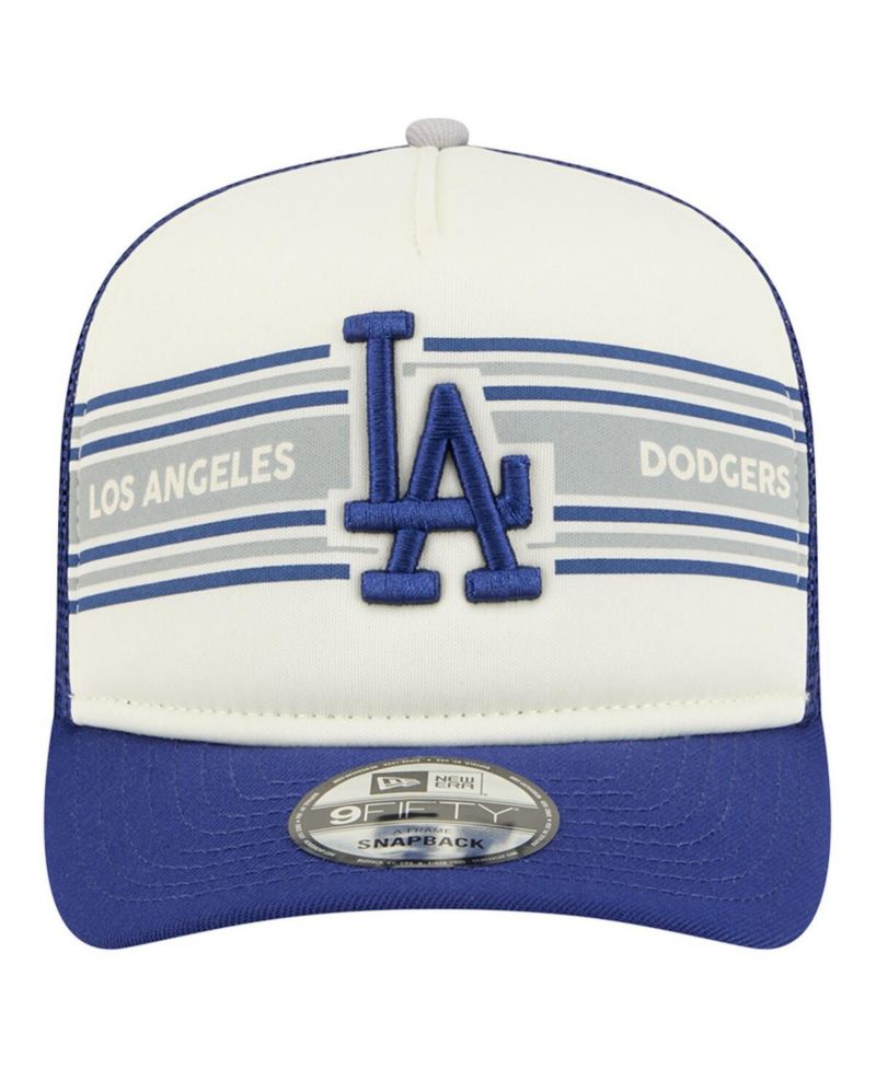 Men's Cream/Royal Los Angeles Dodgers Banner A-Frame 9FIFTY Trucker Snapback Hat