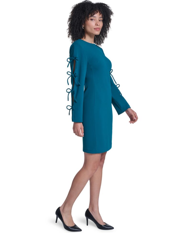 Women's Scuba Crepe A-Line Bow Detail Dress