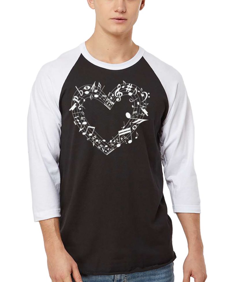 Men's Music Notes Heart Word Art Raglan-Sleeve T-Shirt