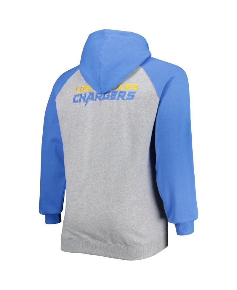 Men's Fanatics Branded Heather Gray Los Angeles Chargers Big and Tall Fleece Raglan Full-Zip Hoodie Jacket