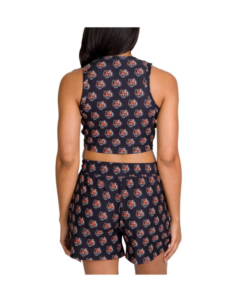 Women's Cincinnati Bengals Gauge Allover Print Cropped Tank Top Shorts Sleep Set