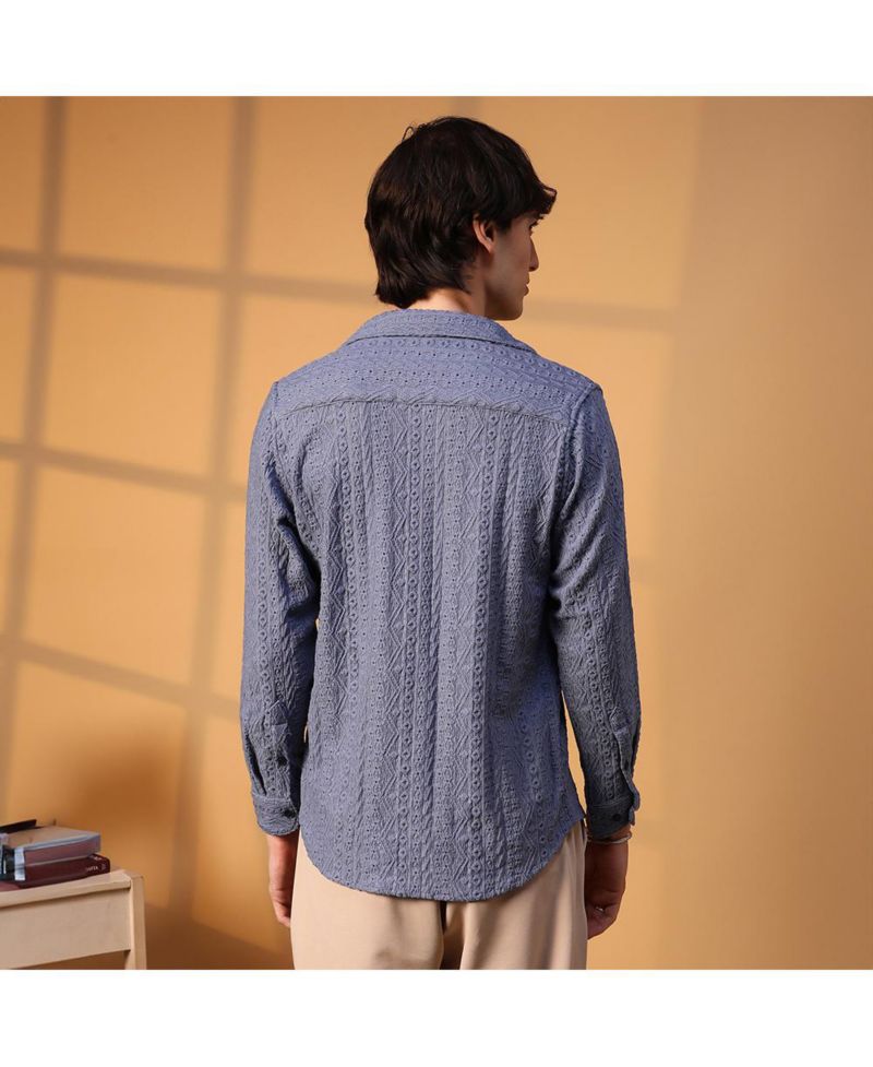 Men's Stone Blue Aztec-Textured Shirt