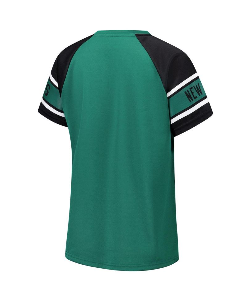 Women's Green New York Jets 1st Rounder Color Block Raglan Top