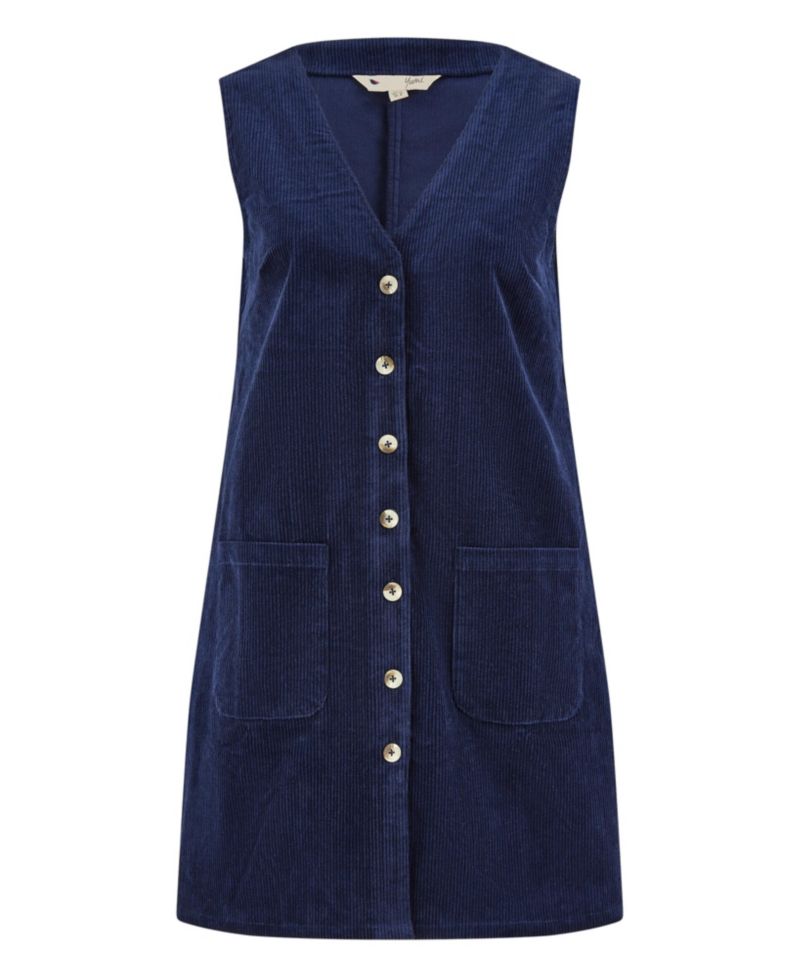 Women's V-Neck Cord Pinafore Dress