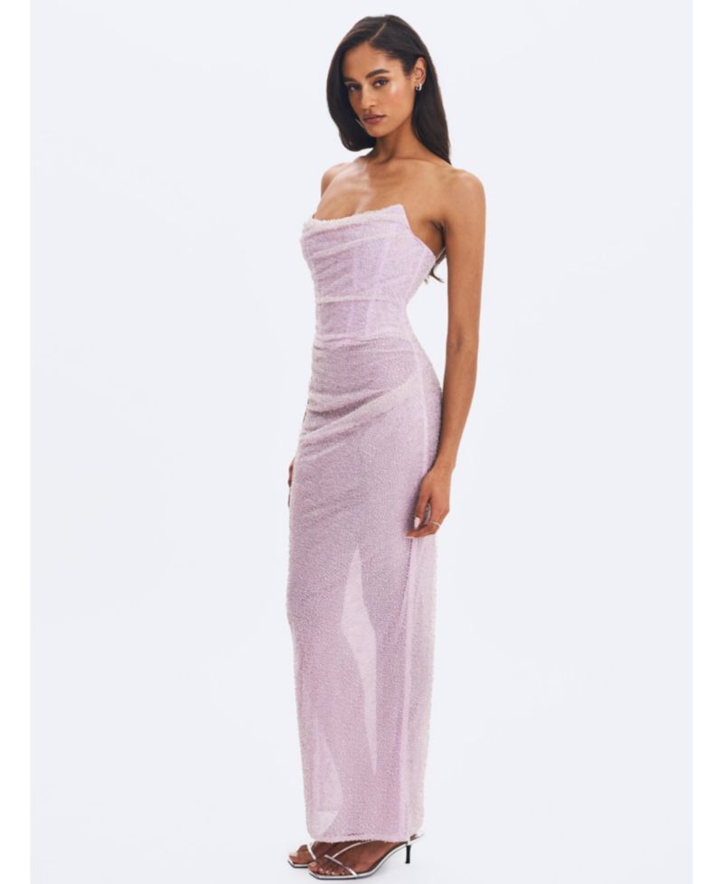 Women's Raylee Beaded Mesh Strapless Sheath Maxi Dress