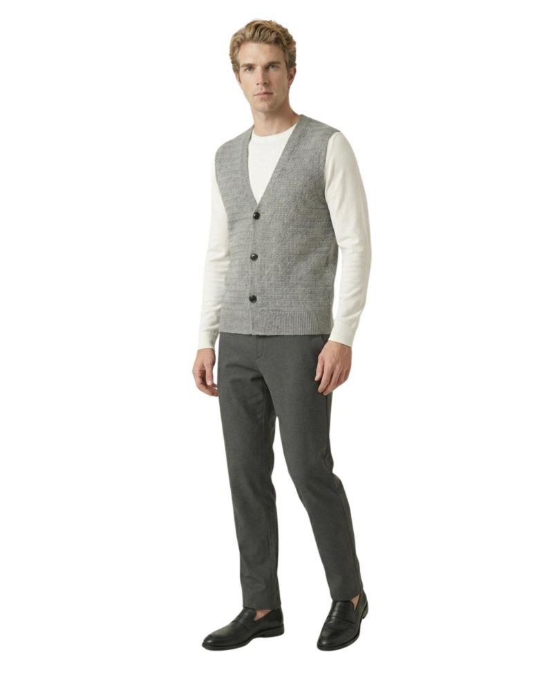 Men's Textured V-Neck Button-Front Knit Vest