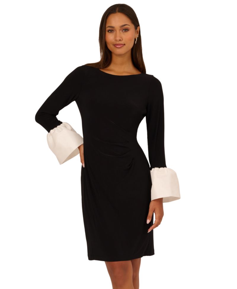 Women's Long-Sleeve Colorblock Boat-Neck Dress