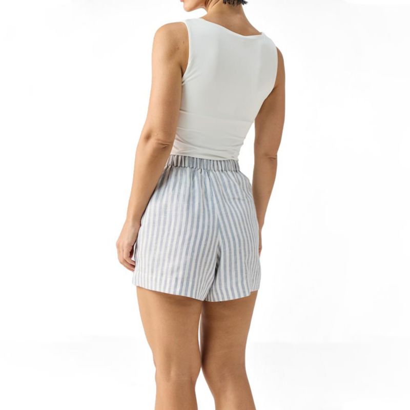 Women's Striped Linen Drawstring Relaxed Shorts