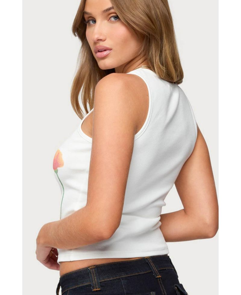 Womens Wild Flowers Ribbed Tank Top