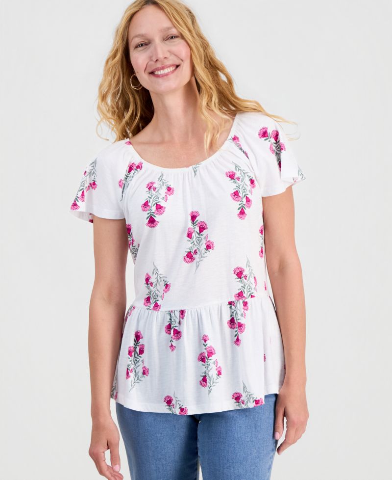 Petite Floral Print Peplum Top
