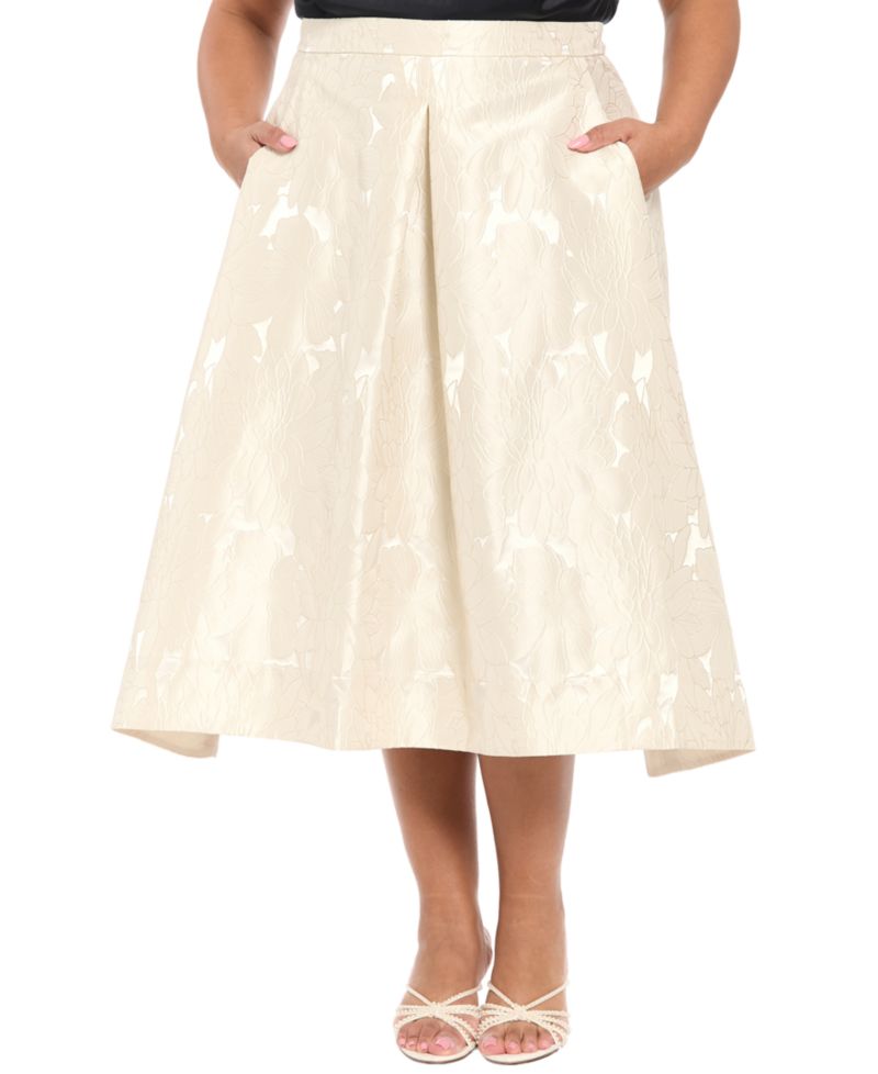 Plus Size Box Pleat Midi Skirt