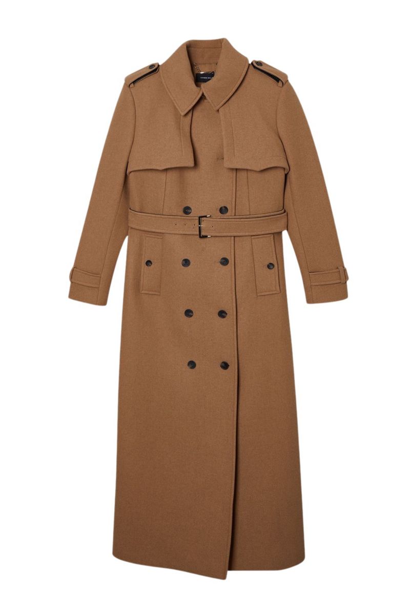 Women's Wool Mix Belted Trench Maxi Coat.