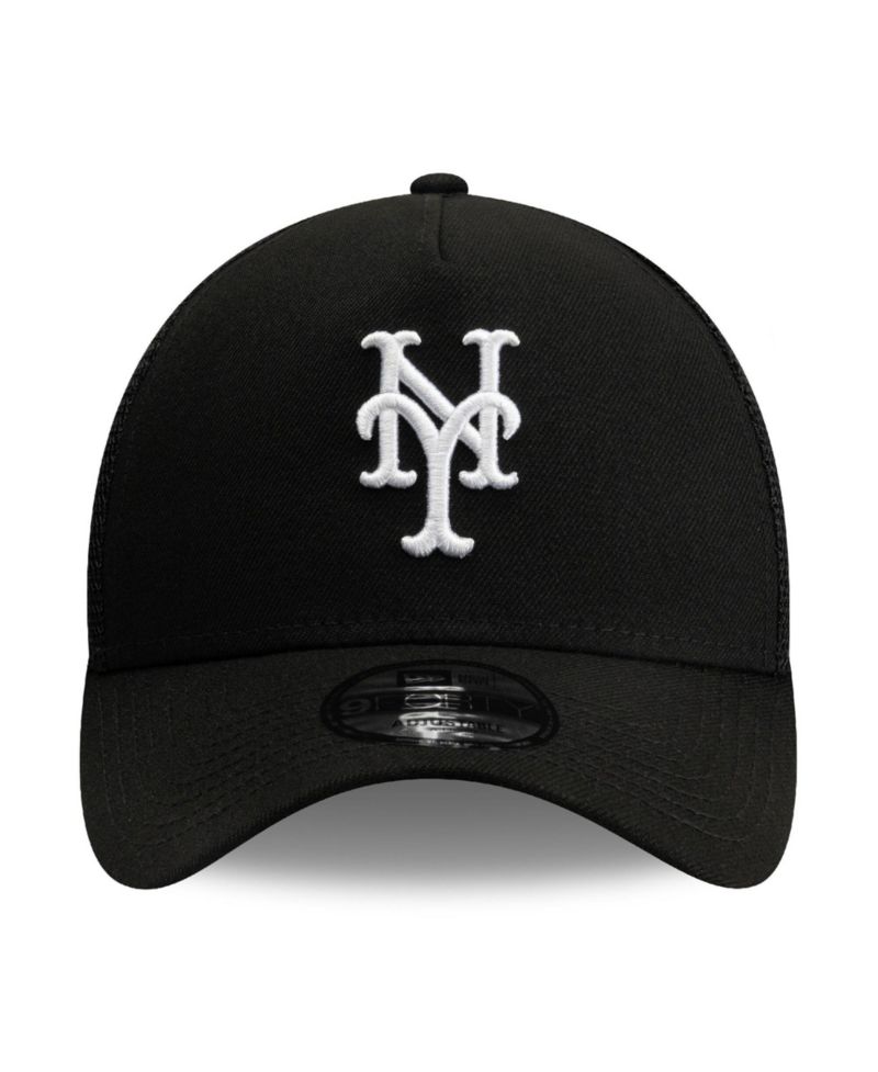Men's Black New York Mets Side Script 9FORTY A-Frame Trucker Adjustable Hat