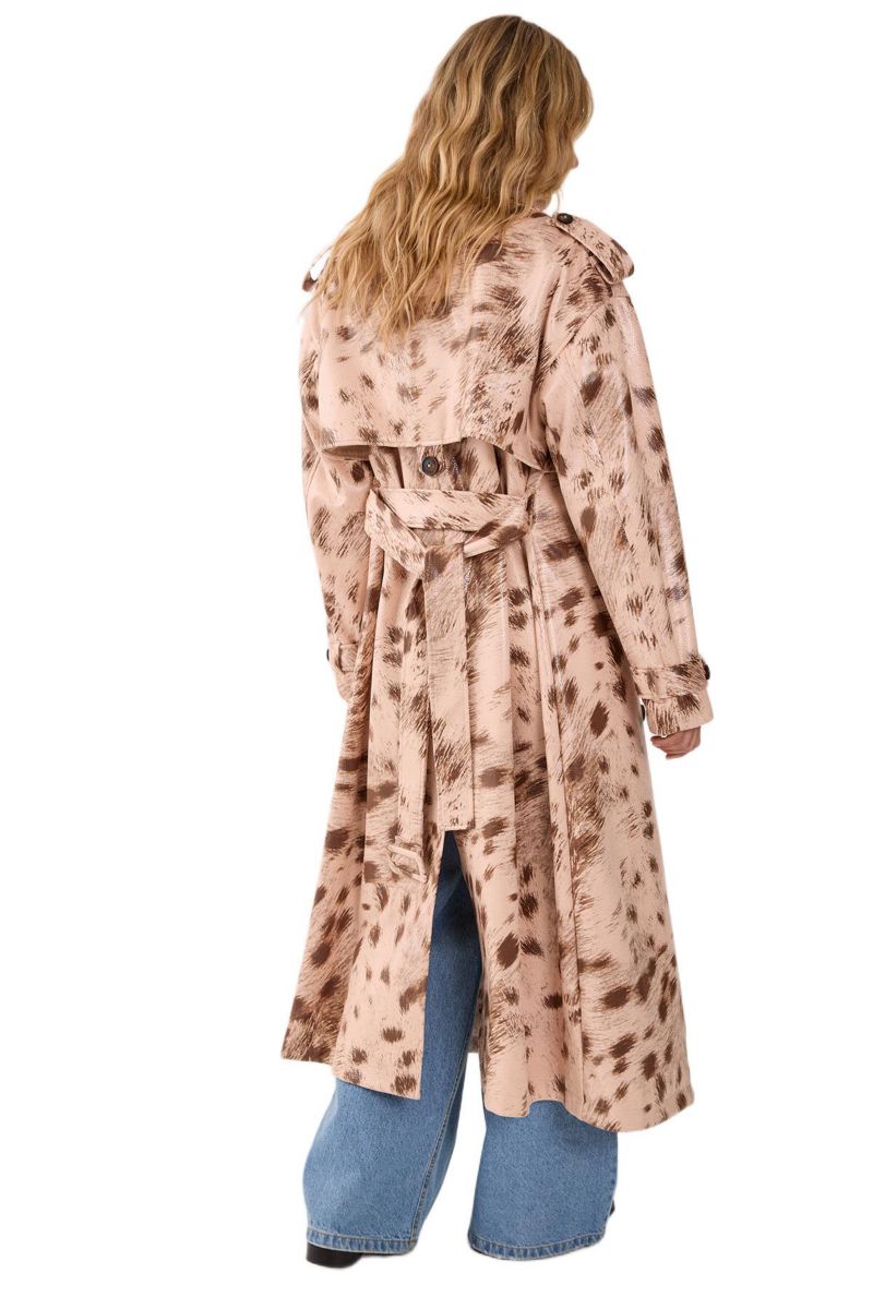 Women's Cow Print Faux Leather Trench Coat