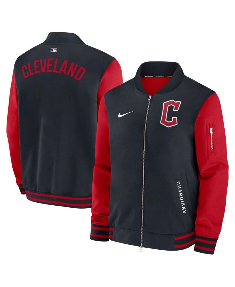 Men's Navy/Red Cleveland Guardians Authentic Collection Dugout Full-Zip Bomber Jacket