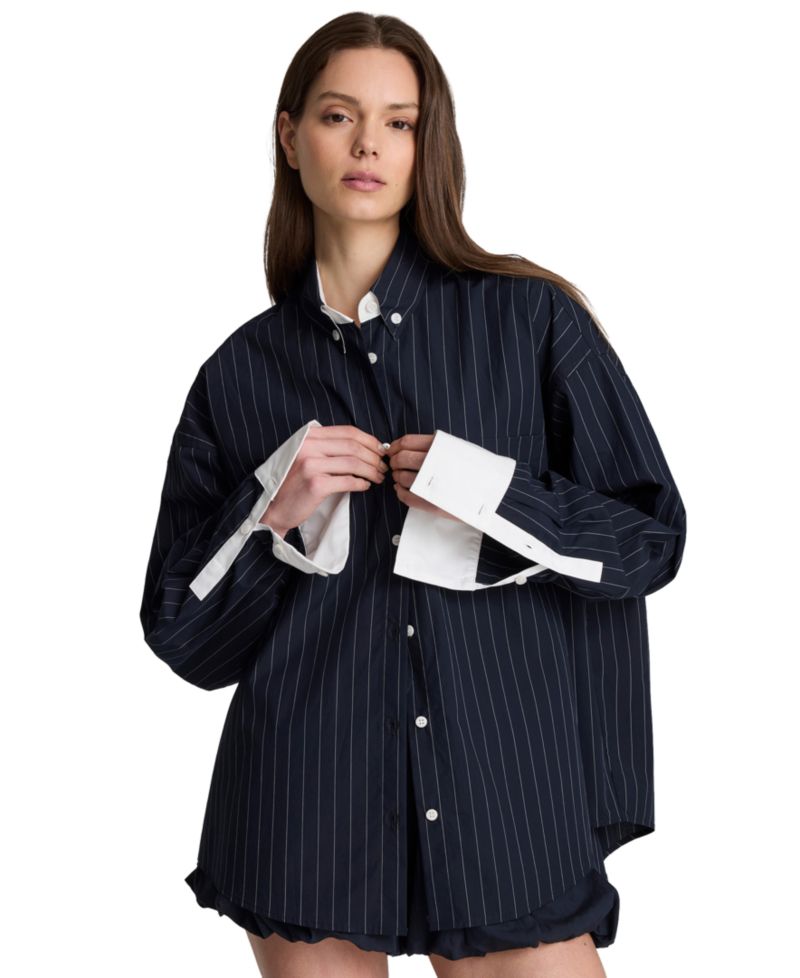 Women's Long-Sleeve Striped Button-Front Shirt