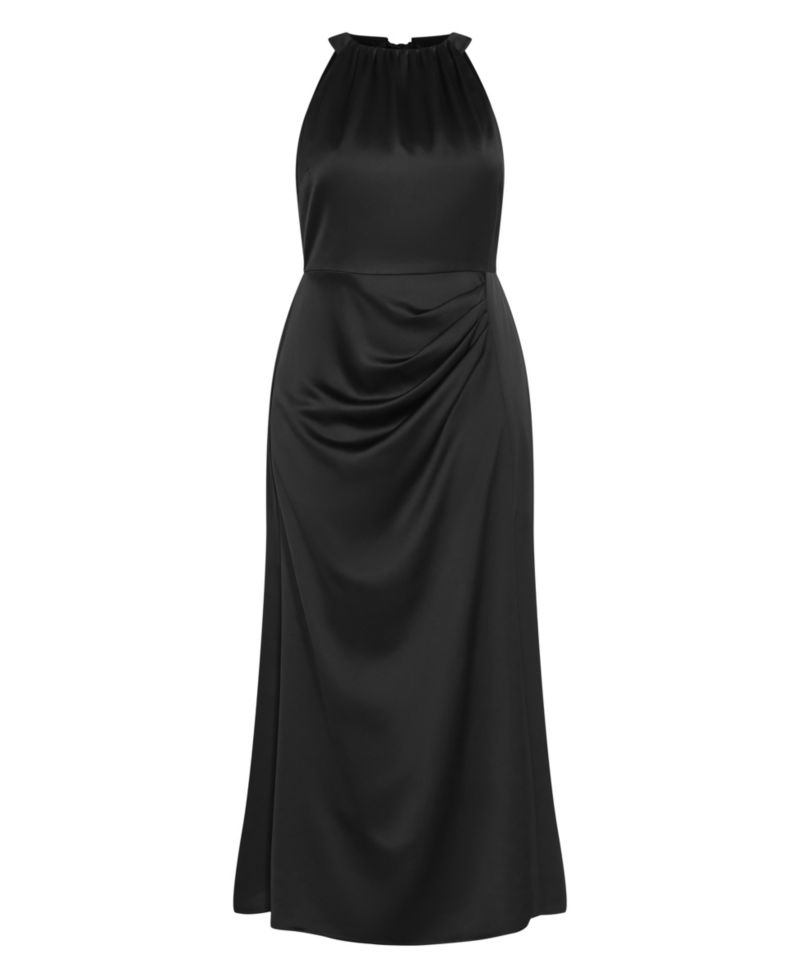 Plus Size Celina Halter Maxi Side-Pleated Dress