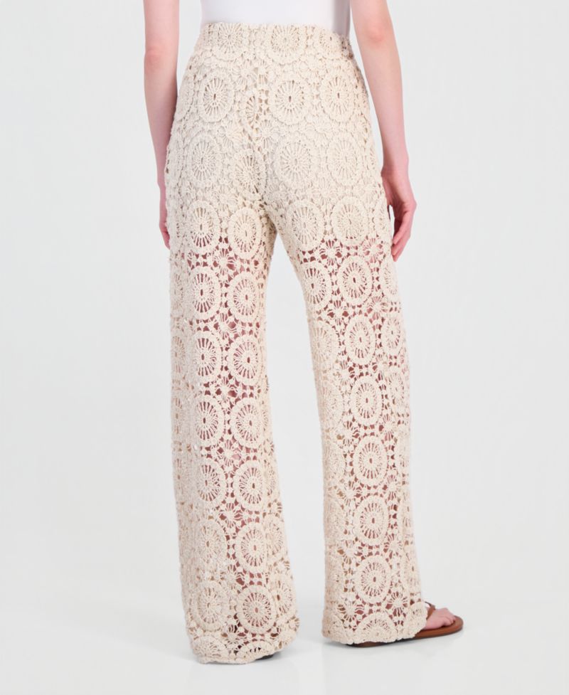Women's Cotton Crochet Wide-Leg Pants