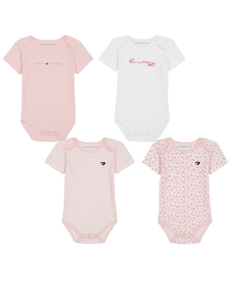 Baby Girls' Short-Sleeve Bodysuits, 4-Pack