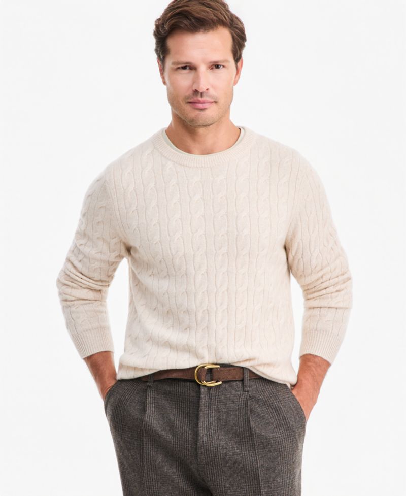 Men's Premium Cashmere Cable-Knit Crewneck Sweater, Macy's Exclusive