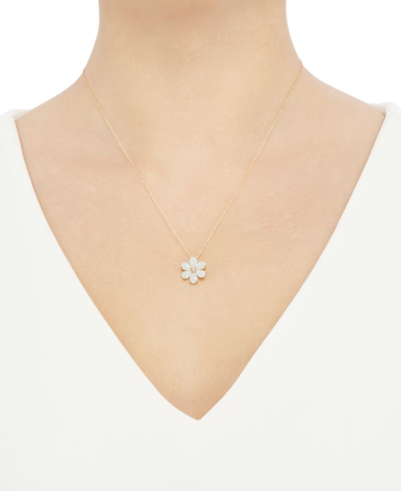 Opal (1-1/2 ct. t.w.) & Diamond (1/20 ct. t.w.) Flower 18" Pendant Necklace in 14k Gold