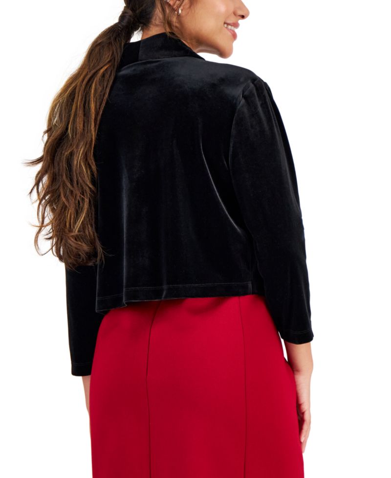 Petite Velvet Open-Front 3/4-Sleeve Shrug Sweater