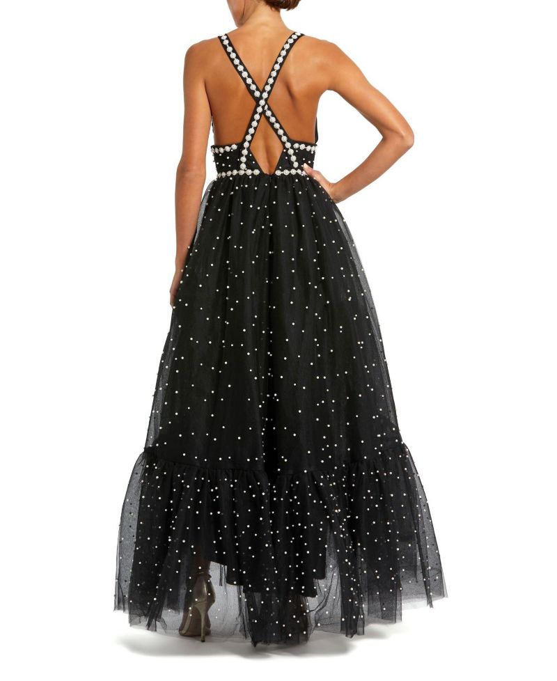 Women's Pearl Beaded High Low Gown