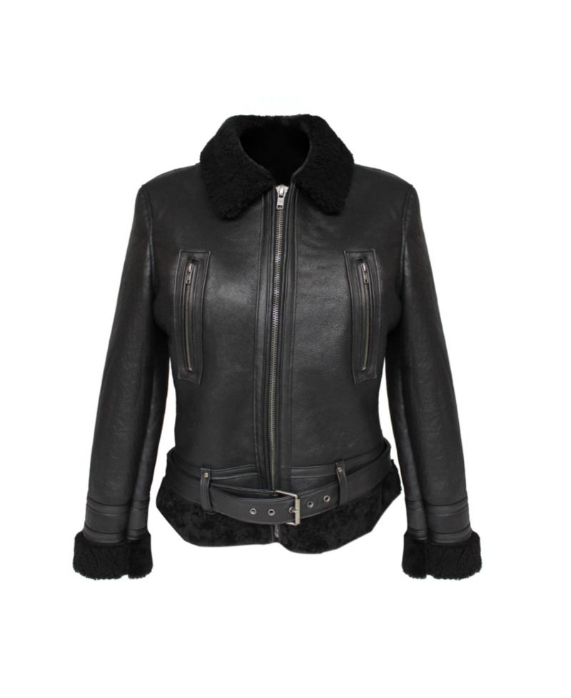Women's Nappa Leather Jacket with Faux Shearling Lining