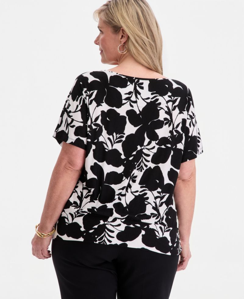 Plus Size Orchid Garden Banded-Bottom T-Shirt