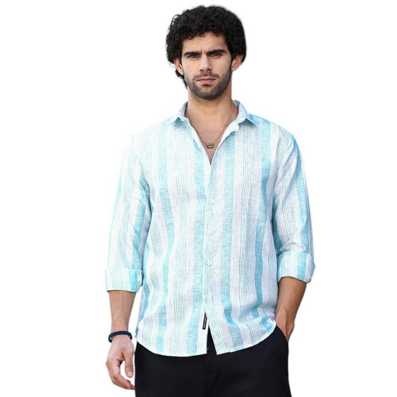 Men's Sky Blue Pincandy-Striped Regular Shirt