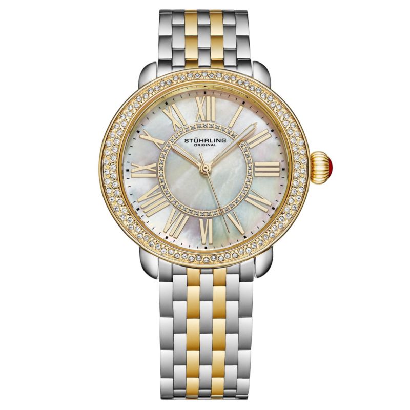 Regalia Women s 40mm Quartz Dress Watch - White Mother-of-Pearl Dial Crystal Bezel Stainless Steel Bracelet