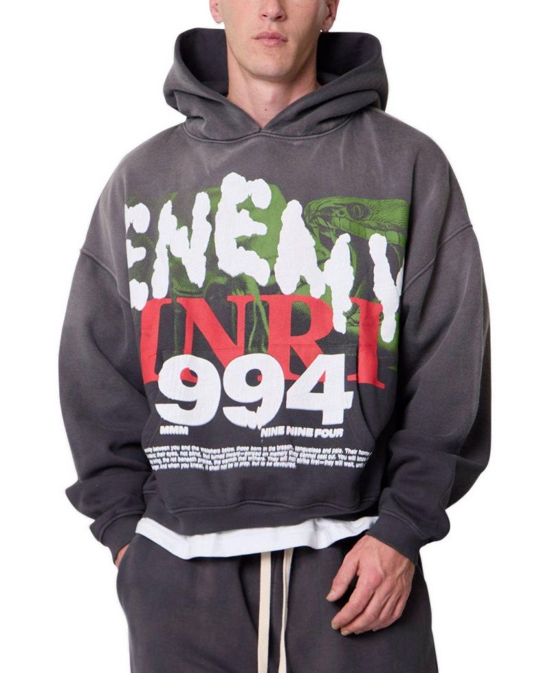 Men's Enemy Graphic Oversized Cropped Hoodie