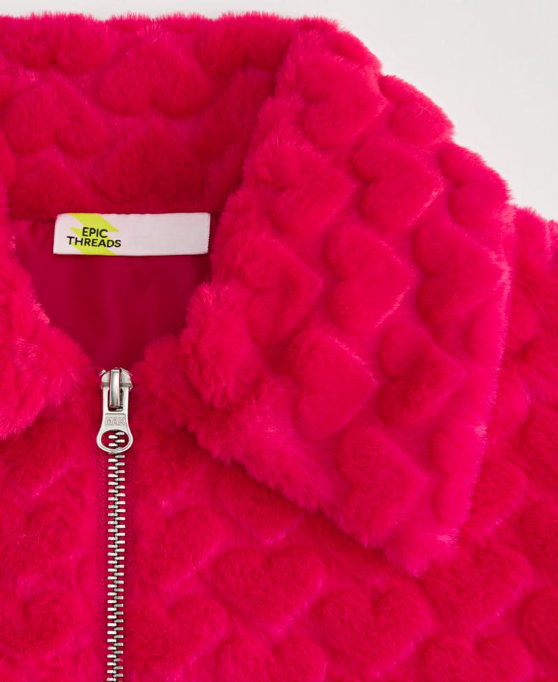 Girls' XS-XL Heart Faux-Fur Jacket