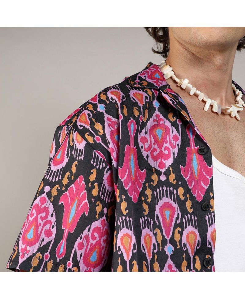 Men's Midnight Black & Light Pink Ethnic Shirt