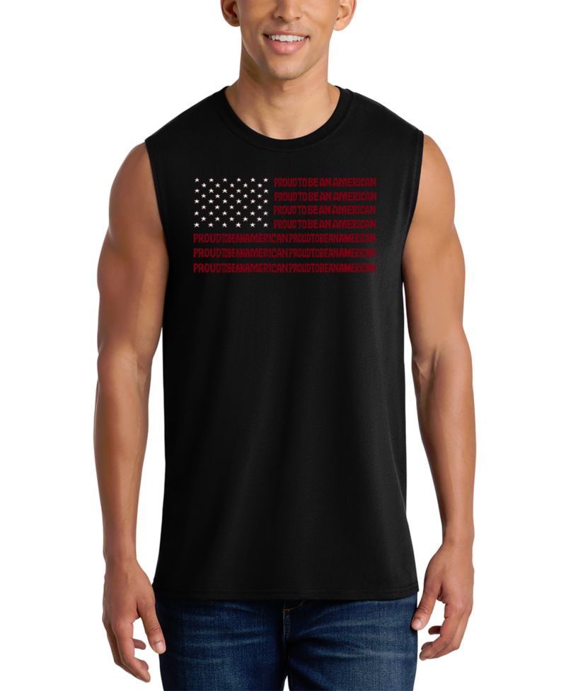 Men's American Flag Word Art Crewneck Tank Top