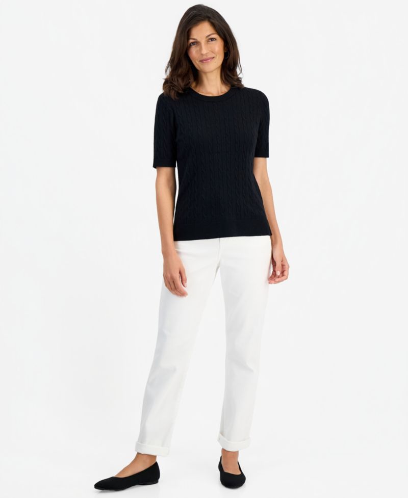 Petite Cable-Knit Short-Sleeve Sweater