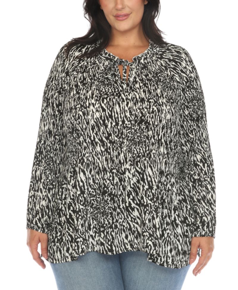 Plus Size Printed Peasant Knit Blouse