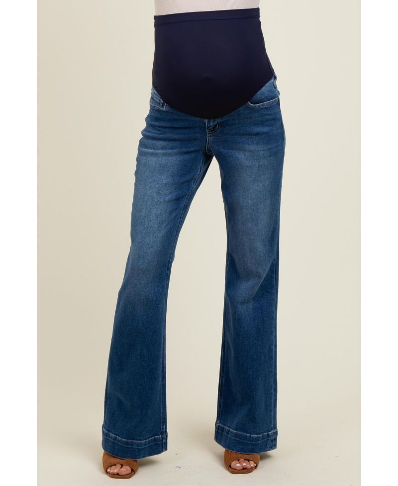 Women's Navy Blue Wide Hem Flare Jeans