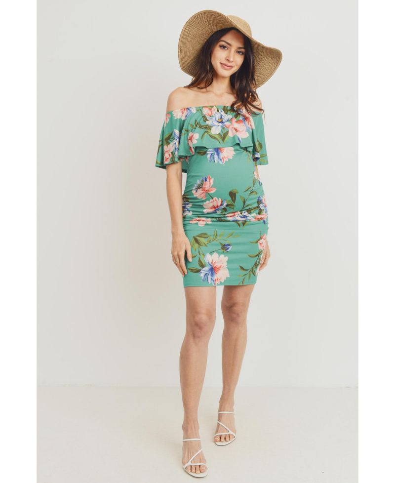 Women's Floral Off-the-Shoulder Ruffle Bodycon Dress