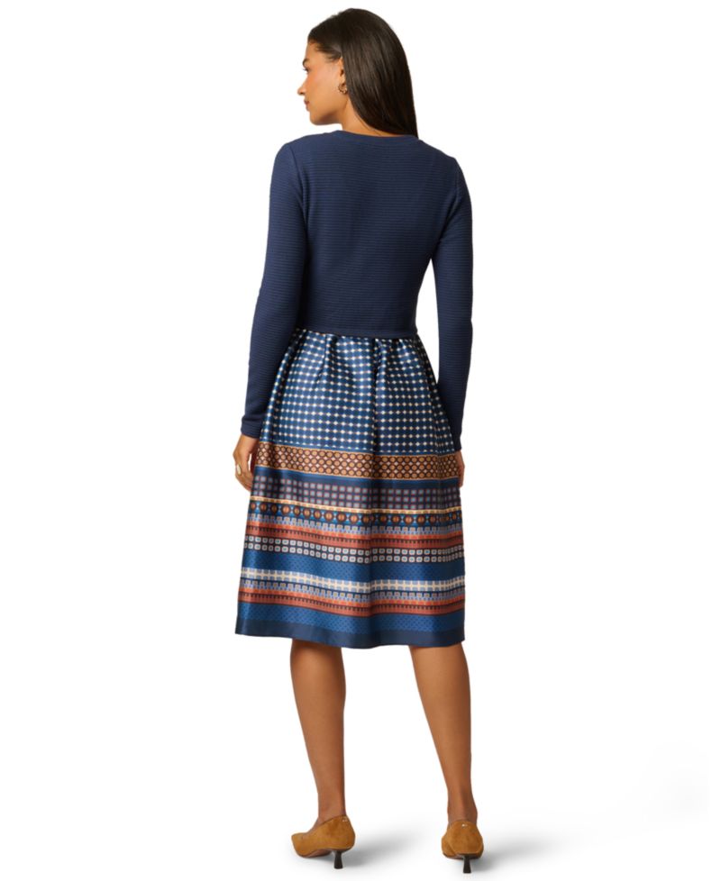 Women's Crewneck Knit Print Combo Dress