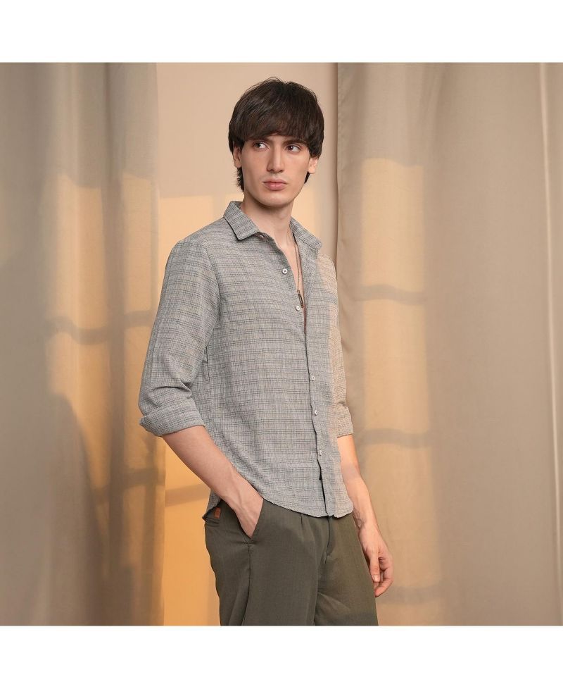 Men's Ash Grey Micro-Tartan Plaid Shirt