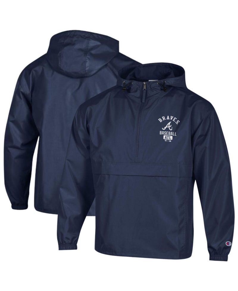 Men's Navy Atlanta Braves Packable Windbreaker Half-Zip Jacket