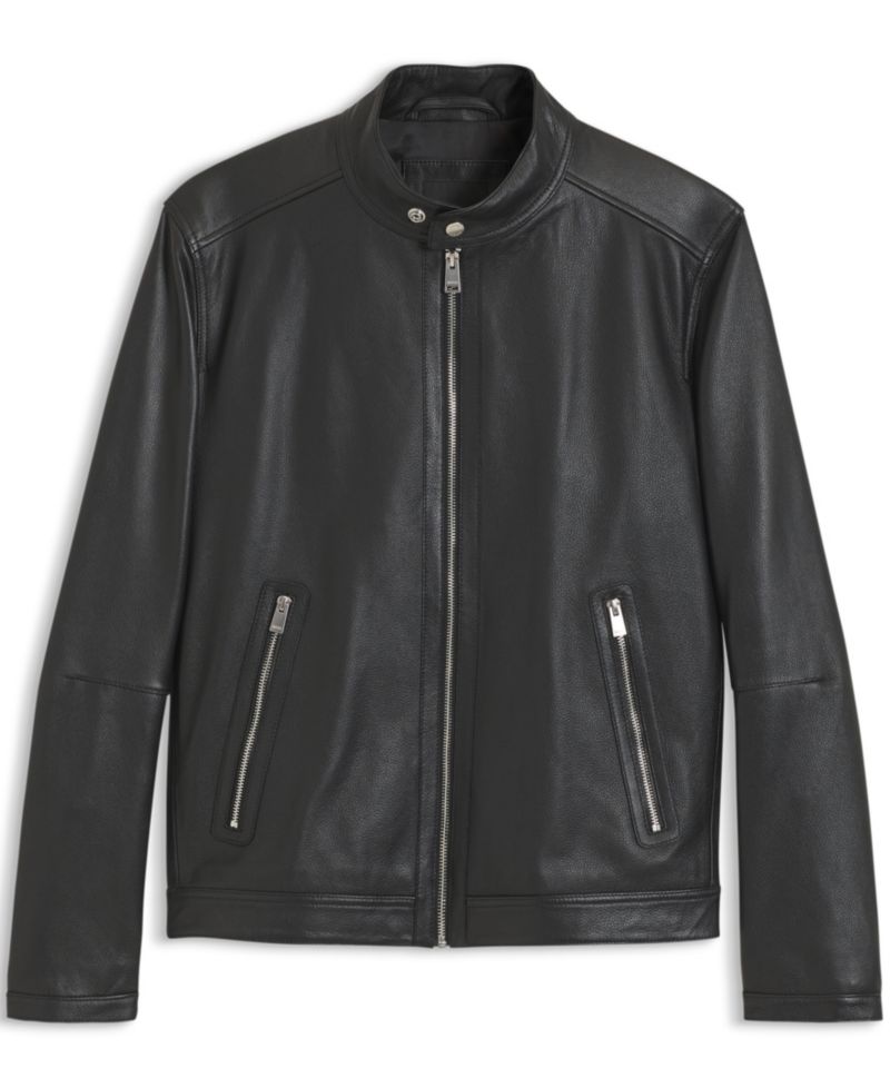 BOSS by Men's Grained-Leather Regular-Fit Motorcycle Jacket