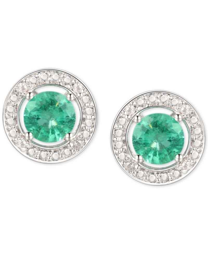 Sapphire (5/8 ct. t.w.) & Diamond Accent Stud Earrings in Sterling Silver (Also Available In Emerald and Ruby)