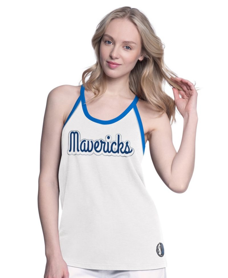 Women's White Dallas Mavericks Curveball Racerback Scoop Neck Slub Tank Top