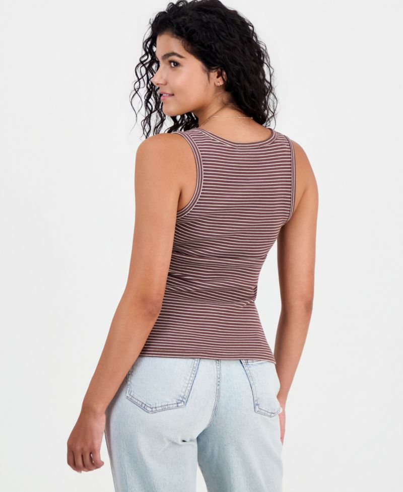 Juniors' Ribbed Button Front Tank Top