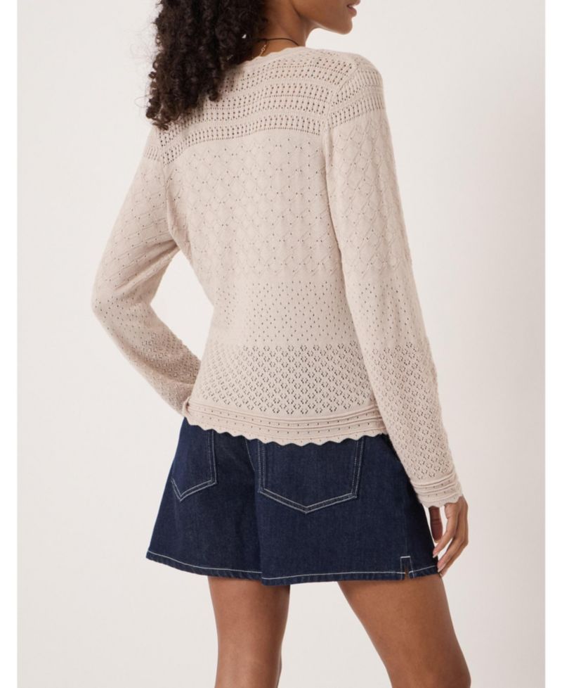 Women's Pointelle Cotton V-Neck Sweater