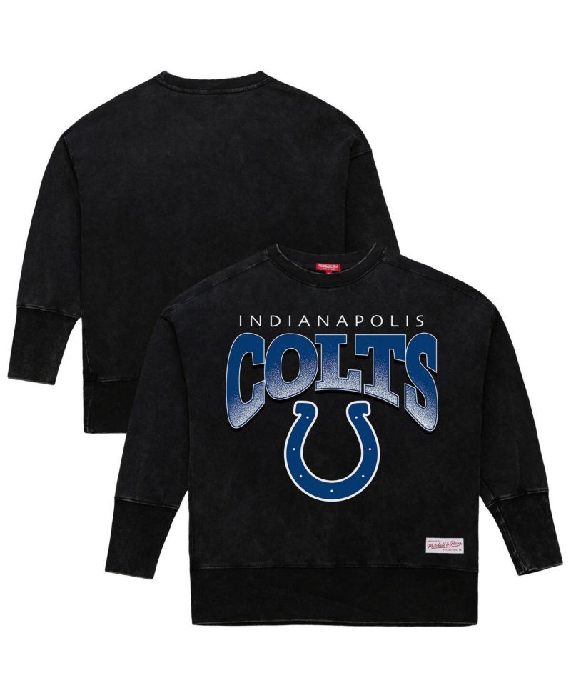 Women's Black Indianapolis Colts Delineate Mineral Wash Crewneck Sweatshirt