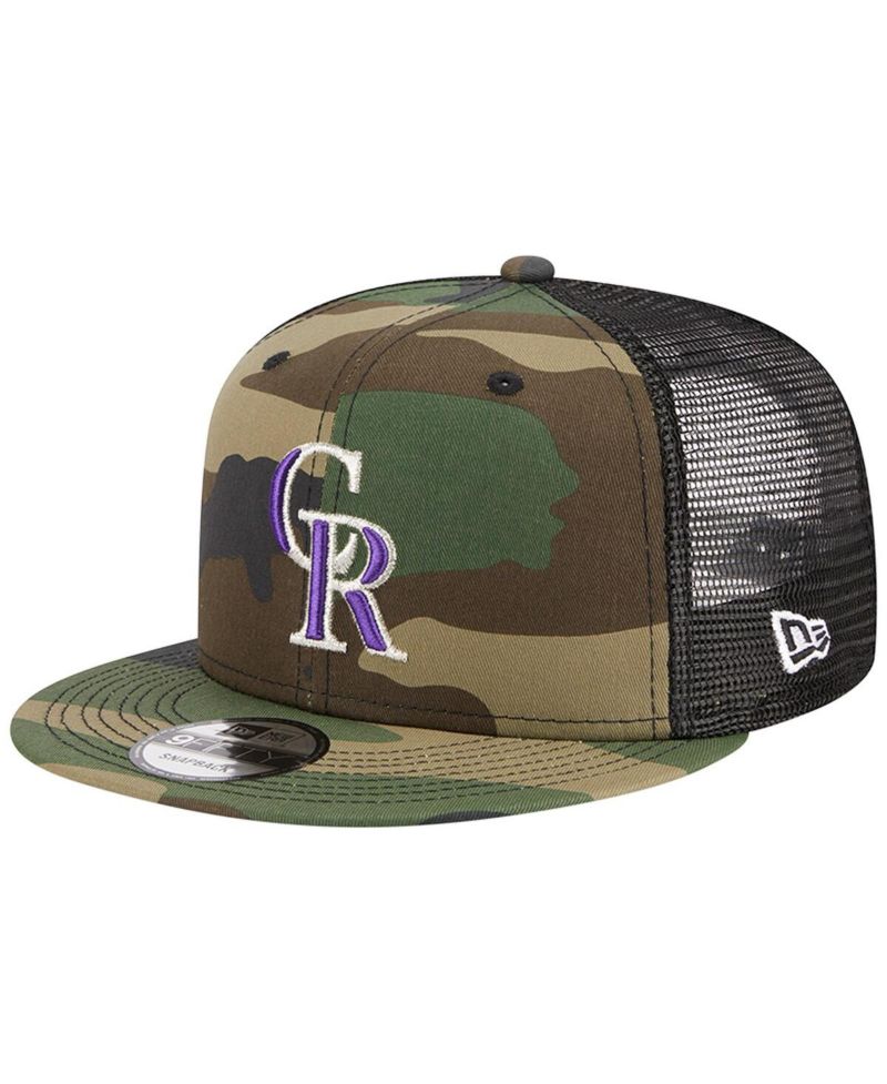 Men's Camo Colorado Rockies Woodland Camo Trucker 9FIFTY Snapback Hat